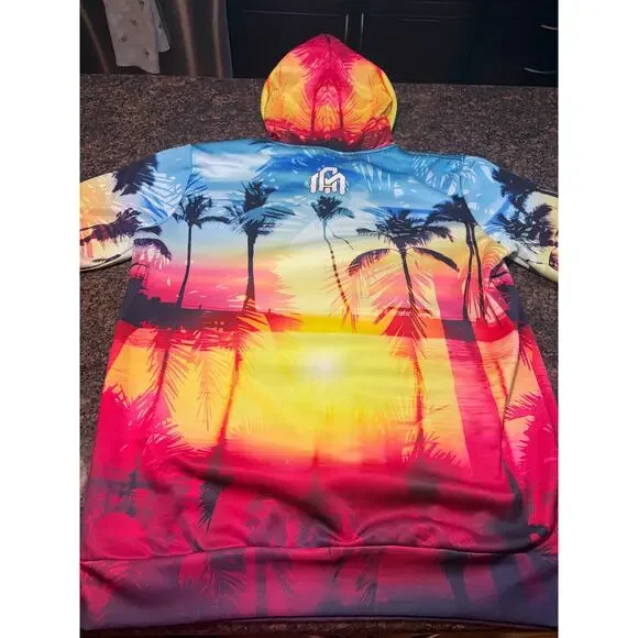 Into the Am Tropical Sunset Beach Palm Tree Hoodie Size L - Picture 4 of 10